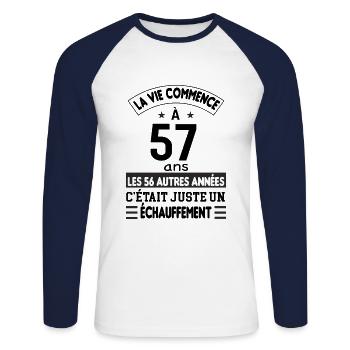 Cadeau anniversaire 57 ans - T-shirt baseball manches longues Homme - blanc/marine - Devant - Nik (191cm)