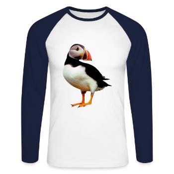puffin - Unisex Long Sleeve Baseball T-Shirt - white/navy - Front - Nik (191cm)