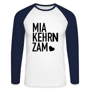 MIA KEHRN ZAM Spruch Bayern Hochzeit Polterabend - Unisex Baseballshirt langarm - Weiß/Navy - Vorne - Nik (191cm)