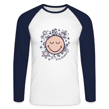 Wintertime_Smiley - Unisex Baseballshirt langarm - Weiß/Navy - Vorne - Nik (191cm)