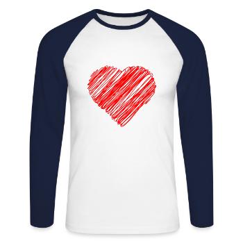 Heart Red Large Strokes Drawing Love Love - Unisex Long Sleeve Baseball T-Shirt - white/navy - Front - Nik (191cm)