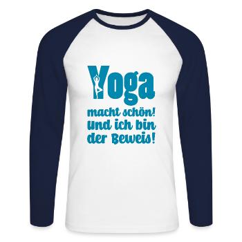 YOGA MACHT SCHÖN UND ICH BIN DER BEWEIS - Unisex Baseballshirt langarm - Weiß/Navy - Vorne - Nik (191cm)