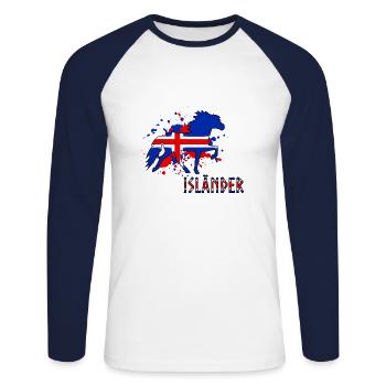 Isländer im Tölt mit Text - Unisex Baseballshirt langarm - Weiß/Navy - Vorne - Nik (191cm)