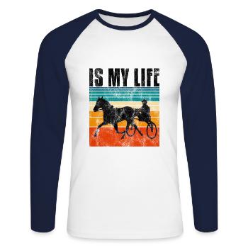 Is my life Trabreiter Trabrennen Trabreiten Retro - Unisex Baseballshirt langarm - Weiß/Navy - Vorne - Nik (191cm)