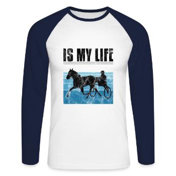 Is my life Trabreiter Trabrennen Trabreiten Retro - Unisex Baseballshirt langarm - Weiß/Navy - Vorne - Nik (191cm)