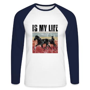 Is my life Trabreiter Trabrennen Trabreiten Retro - Unisex Baseballshirt langarm - Weiß/Navy - Vorne - Nik (191cm)