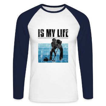 Curling is my life Curler Eisstockschießen Retro - Unisex Baseballshirt langarm - Weiß/Navy - Vorne - Nik (191cm)