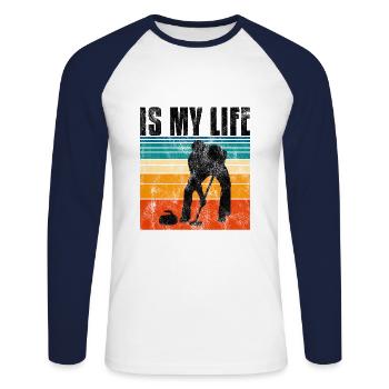 Curling is my life Curler Eisstockschießen Retro - Unisex Baseballshirt langarm - Weiß/Navy - Vorne - Nik (191cm)