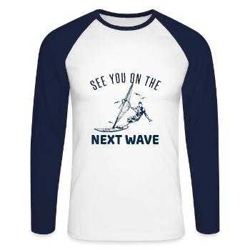 Windsurf Surf Planche à Voile - T-shirt baseball manches longues Homme - blanc/marine - Devant - Nik (191cm)