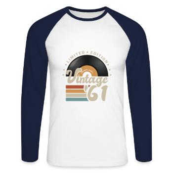 61 Years Vintage 1961 Birthday Gift 61 Years - Unisex Long Sleeve Baseball T-Shirt - white/navy - Front - Nik (191cm)