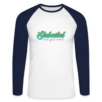 Stubaital - free your mind - Unisex Baseballshirt langarm - Weiß/Navy - Vorne - Nik (191cm)