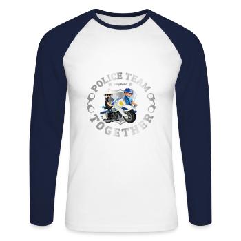 Playmobil Policiers La Police Fait Équipe - T-shirt baseball manches longues Homme - blanc/marine - Devant - Nik (191cm)