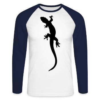 Eidechse - Unisex Baseballshirt langarm - Weiß/Navy - Vorne - Nik (191cm)