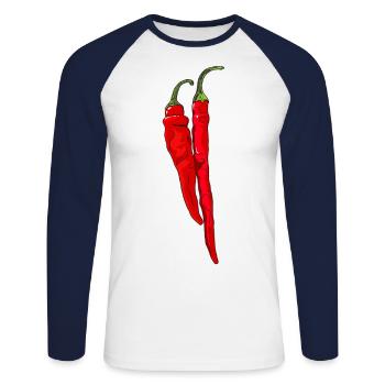 Chili Pepper Hot Chilli Peppers Spicy Food - Unisex Long Sleeve Baseball T-Shirt - white/navy - Front - Nik (191cm)