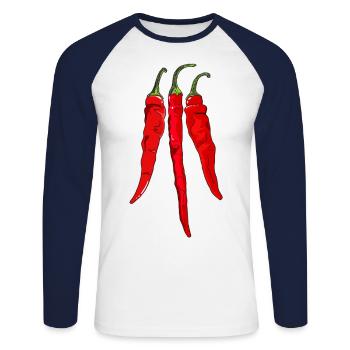 Chili Pepper Hot Chilli Peppers Spicy Food - Unisex Long Sleeve Baseball T-Shirt - white/navy - Front - Nik (191cm)