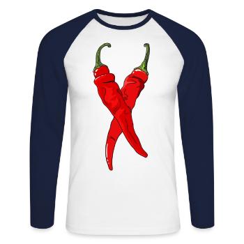 Chili Piment Piment Piment Poivre Paprika Nourriture épicée - T-shirt baseball manches longues Homme - blanc/marine - Devant - Nik (191cm)