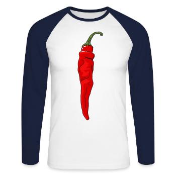 Chili Piment Piment Piment Poivre Paprika Nourriture épicée - T-shirt baseball manches longues Homme - blanc/marine - Devant - Nik (191cm)