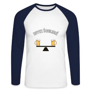 Buvez équilibré - T-shirt baseball manches longues Homme - blanc/marine - Devant - Nik (191cm)