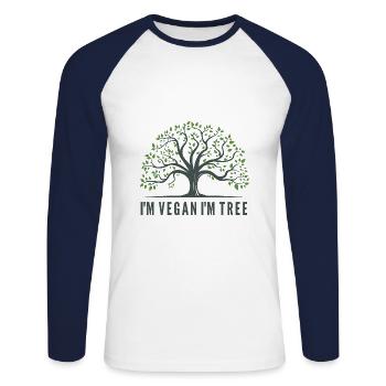 I M VEGAN I M TREE - Unisex Long Sleeve Baseball T-Shirt - white/navy - Front - Nik (191cm)