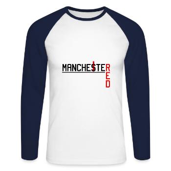 Manchester Fussball - Unisex Baseballshirt langarm - Weiß/Navy - Vorne - Nik (191cm)