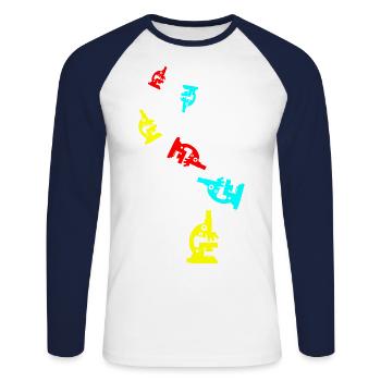Icône d’icône de microscope - T-shirt baseball manches longues Homme - blanc/marine - Devant - Nik (191cm)