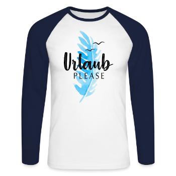 URLAUB PLEASE BITTE - Unisex Baseballshirt langarm - Weiß/Navy - Vorne - Nik (191cm)
