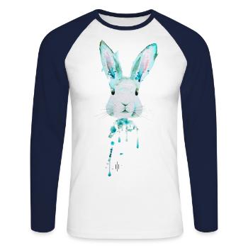 Hase Neon Blau - Unisex Baseballshirt langarm - Weiß/Navy - Vorne - Nik (191cm)