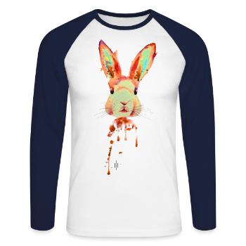 Lapin Orange fluo - T-shirt baseball manches longues Homme - blanc/marine - Devant - Nik (191cm)