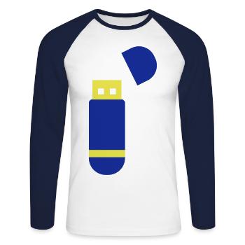 usb stick - Unisex Baseballshirt langarm - Weiß/Navy - Vorne - Nik (191cm)