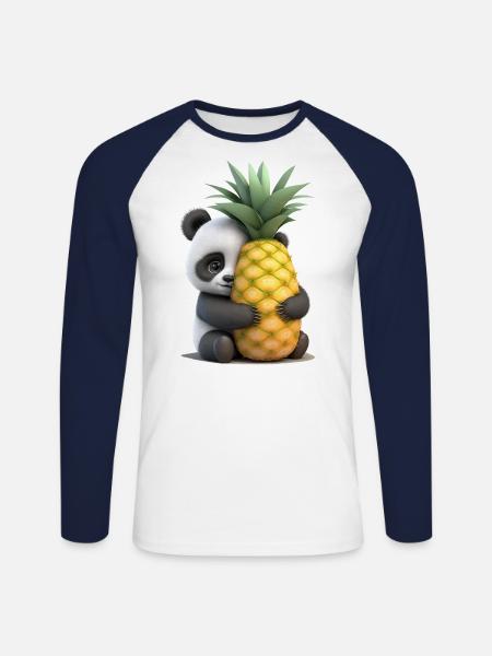 Pineapple Panda Love - Unisex Long Sleeve Baseball T-Shirt - white/navy