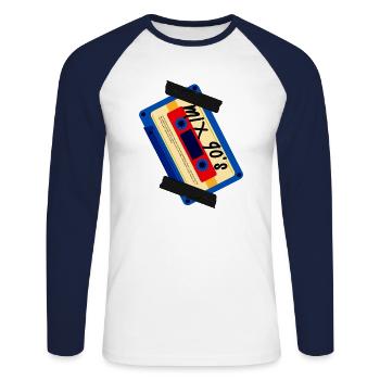 Mix 90's Casette - Unisex Long Sleeve Baseball T-Shirt - white/navy - Front - Nik (191cm)
