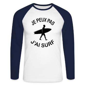 Je Peux Pas J'ai Surf - T-shirt baseball manches longues Homme - blanc/marine - Devant - Nik (191cm)