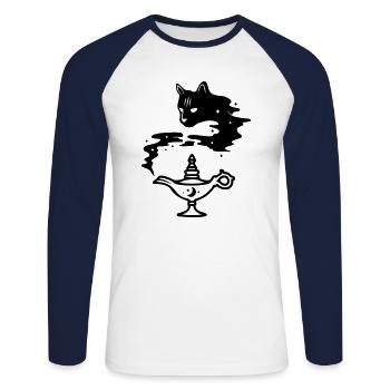 Wunderlampe Katze - Unisex Baseballshirt langarm - Weiß/Navy - Vorne - Nik (191cm)