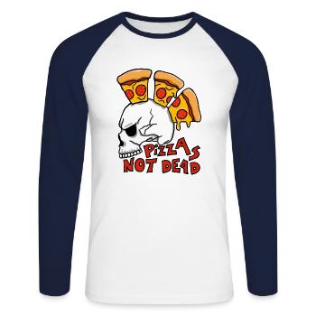 Pizza s not dead - Unisex Baseballshirt langarm - Weiß/Navy - Vorne - Nik (191cm)