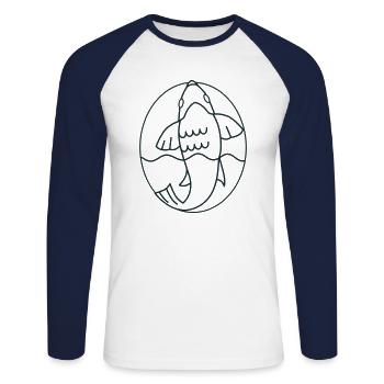 Koi swimming up in an oval - Unisex Long Sleeve Baseball T-Shirt - white/navy - Front - Nik (191cm)