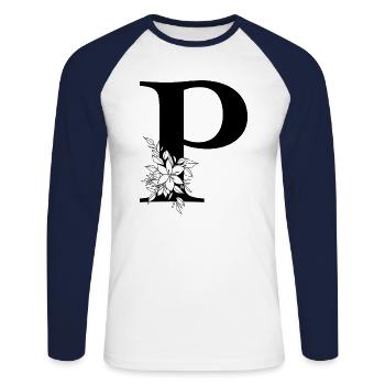 Letter P - Unisex Long Sleeve Baseball T-Shirt - white/navy - Front - Nik (191cm)