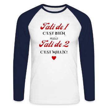 tati de 1 c'est bien mais de 2 c'est mieux - T-shirt baseball manches longues Homme - blanc/marine - Devant - Nik (191cm)