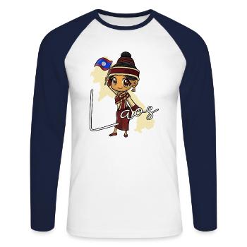 Laos Laos Laotian Fille Robe Lao I Cadeau - T-shirt baseball manches longues Homme - blanc/marine - Devant - Nik (191cm)