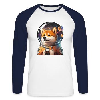 Shiba Inu Astronaut Dog in Space - Unisex Long Sleeve Baseball T-Shirt - white/navy - Front - Nik (191cm)
