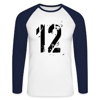 12 Zahl 12 Jahre - Unisex Baseballshirt langarm - Weiß/Navy - Vorne - Nik (191cm)