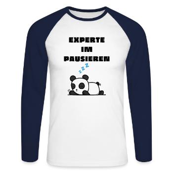 Experte im Pausieren - Lustiger Spruch T-Shirt - Unisex Baseballshirt langarm - Weiß/Navy - Vorne - Nik (191cm)