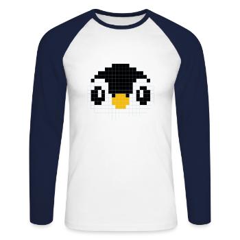 Verpixelter Pinguinkopf - Unisex Baseballshirt langarm - Weiß/Navy - Vorne - Nik (191cm)