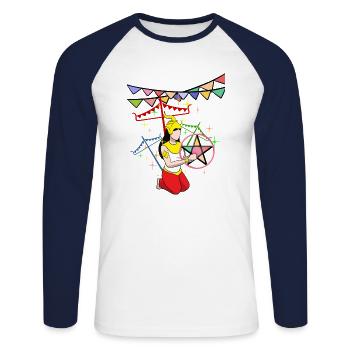 Cambodge Khmer Nouvel An Choul Chnam I Cadeau - T-shirt baseball manches longues Homme - blanc/marine - Devant - Nik (191cm)