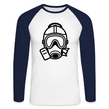 Gasmaske - Unisex Baseballshirt langarm - Weiß/Navy - Vorne - Nik (191cm)