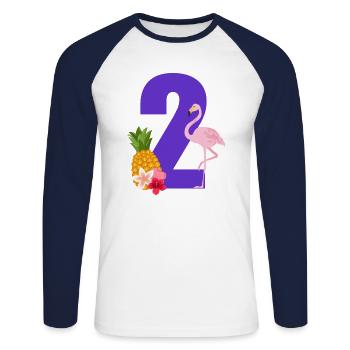 2e anniversaire flamingo - T-shirt baseball manches longues Homme - blanc/marine - Devant - Nik (191cm)