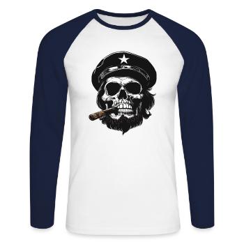 Crâne du Che - T-shirt baseball manches longues Homme - blanc/marine - Devant - Nik (191cm)