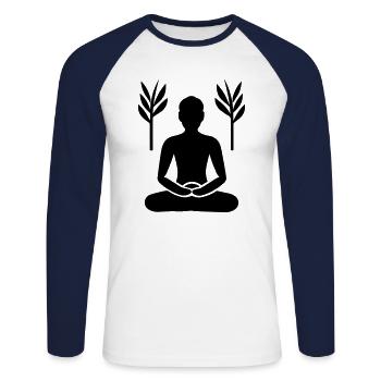 Méditation - T-shirt baseball manches longues Homme - blanc/marine - Devant - Nik (191cm)