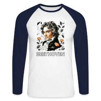 Ludwig van Beethoven - Unisex Baseballshirt langarm - Weiß/Navy - Vorne - Nik (191cm)