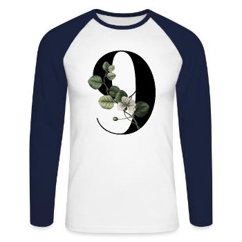 Nummer 9 Blumengrün -9. Blumengeburtstag - Unisex Baseballshirt langarm - Weiß/Navy - Vorne - Nik (191cm)