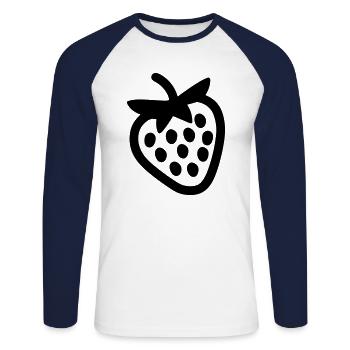 Erdbeere - Unisex Baseballshirt langarm - Weiß/Navy - Vorne - Nik (191cm)